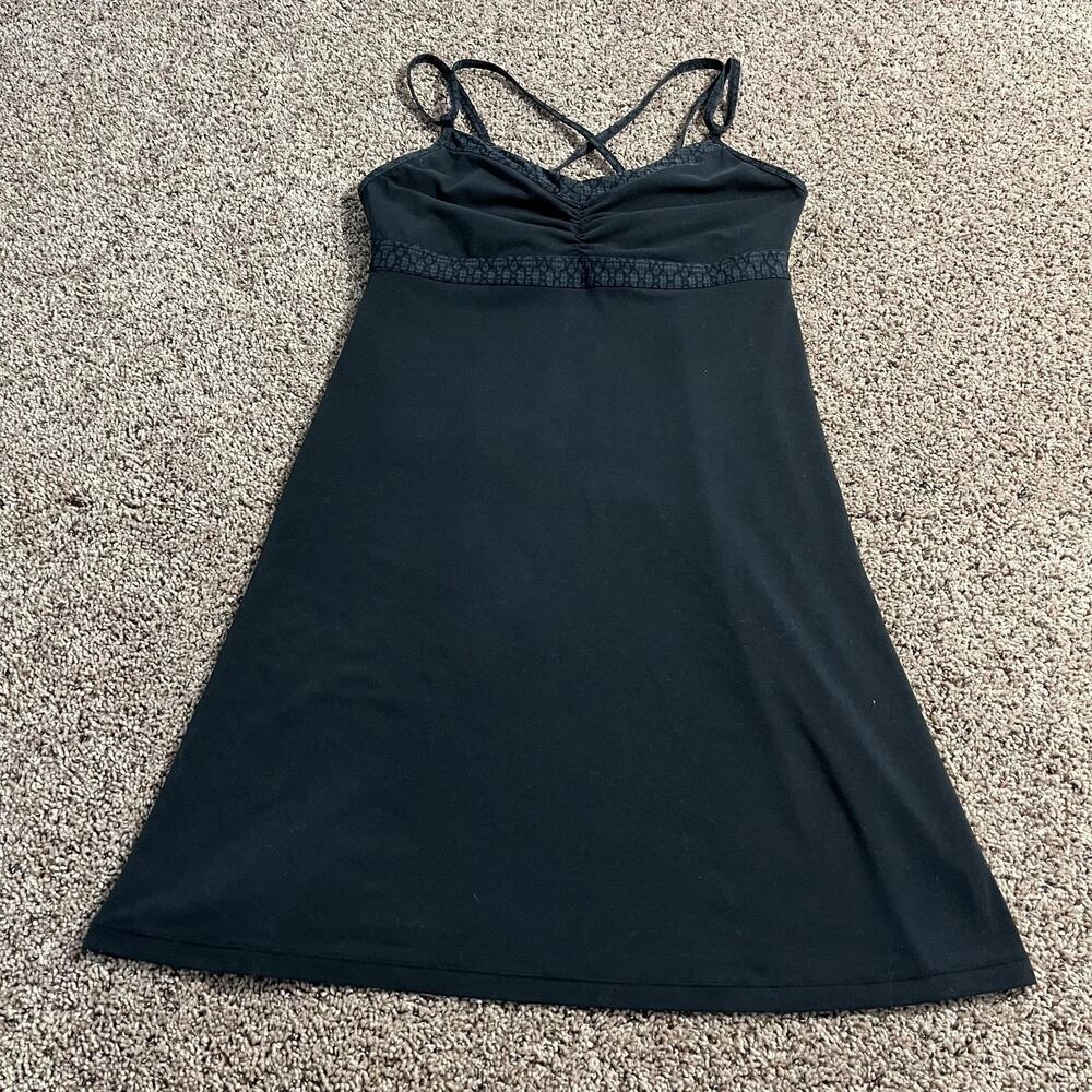 prAna Dress Womens Medium Black Strappy Cross Back Empire Waist Ruched Shelf Bra